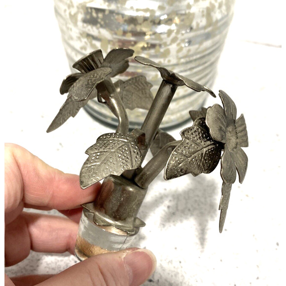 Vintage Mercury Glass Beehive Bottle with Ornate Floral Silvertone Metal Stopper - Picture 10 of 10